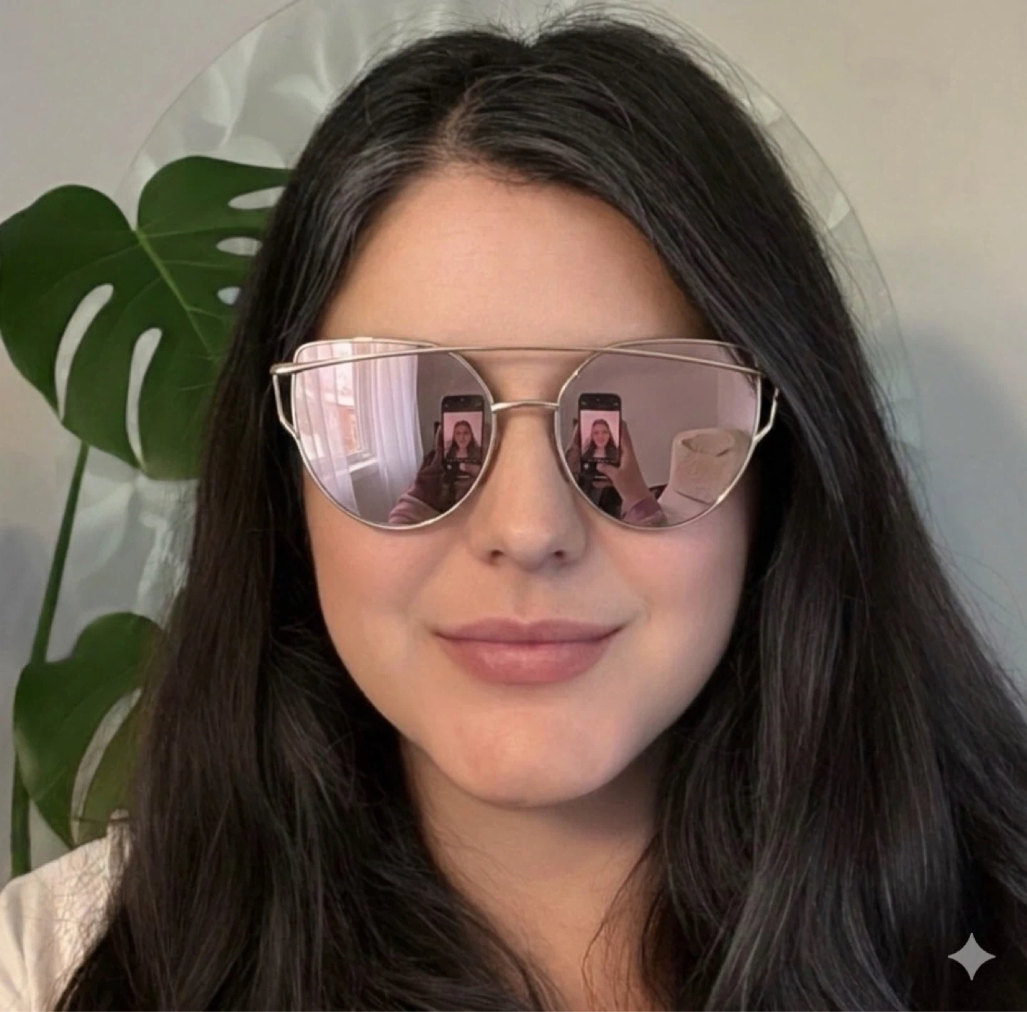 Gold Metal Frame Cat Eye Sunglasses with Pink Mirrored Tint