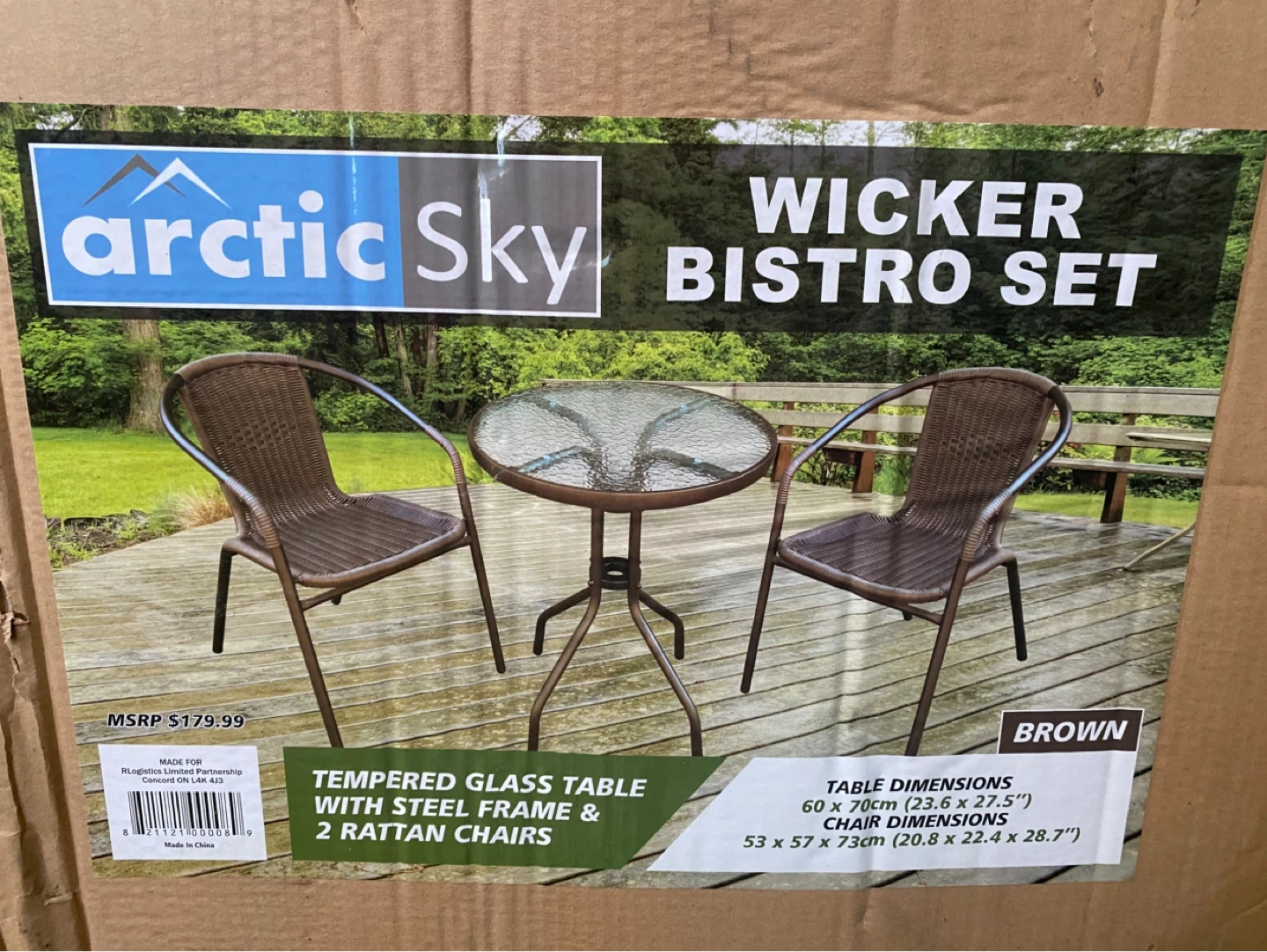 Arctic Sky Wicker Bistro Set - 2 Chairs & Table