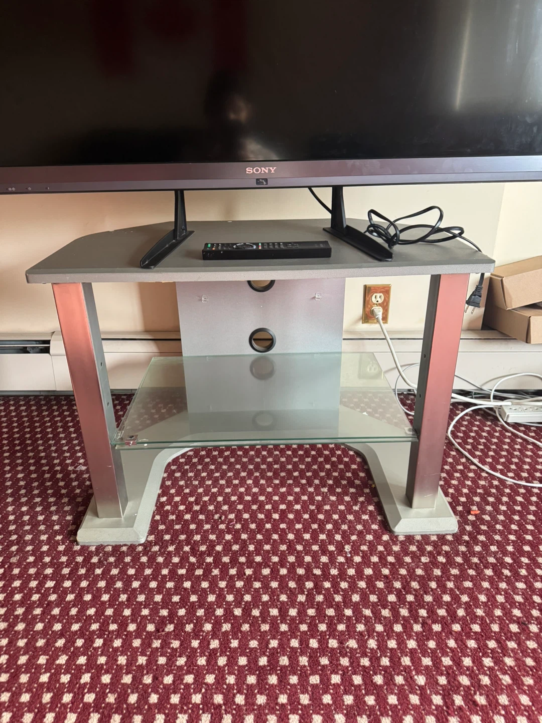 TV Stand with Glass Shelves
