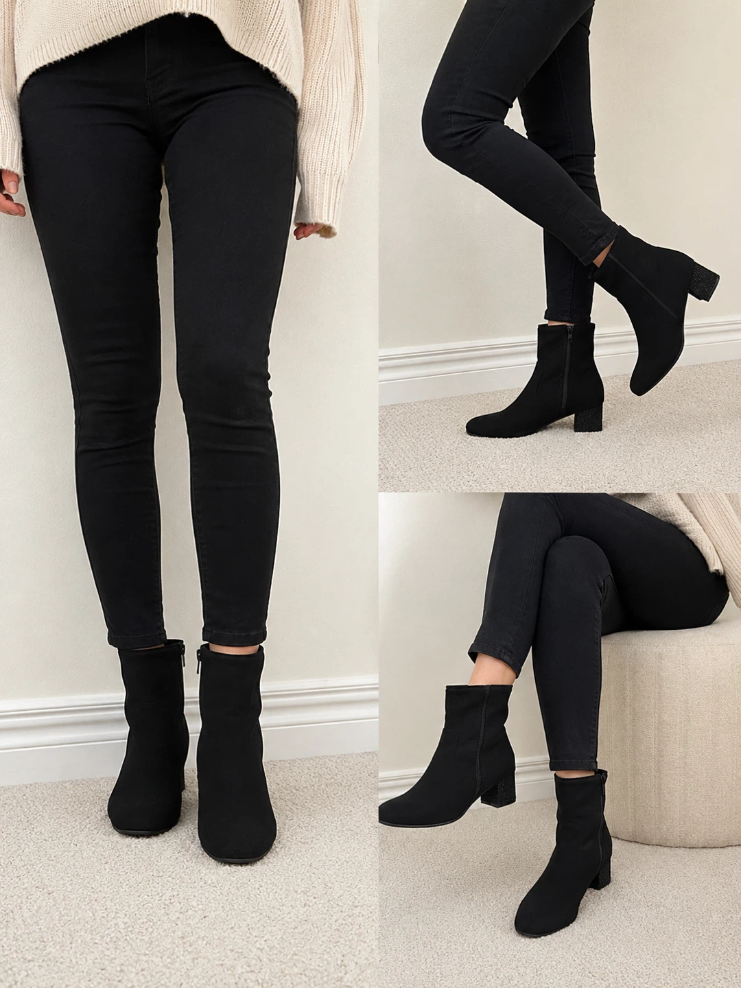 Women’s Black Heeled Ankle Boots – Size 8