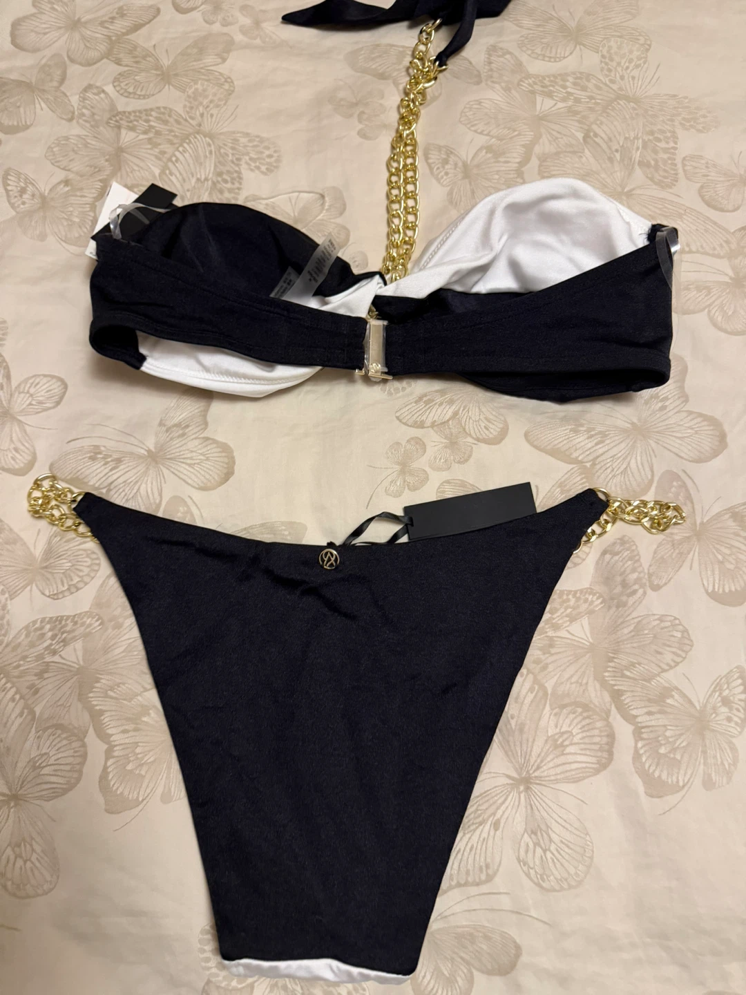 Women's Black & White Bikini Set with Gold Chain Detail - photo 2