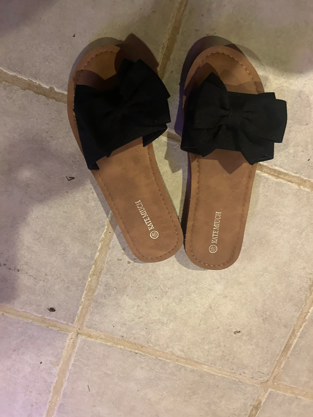 Kate Much Black Bow Flat Sandals Size 40