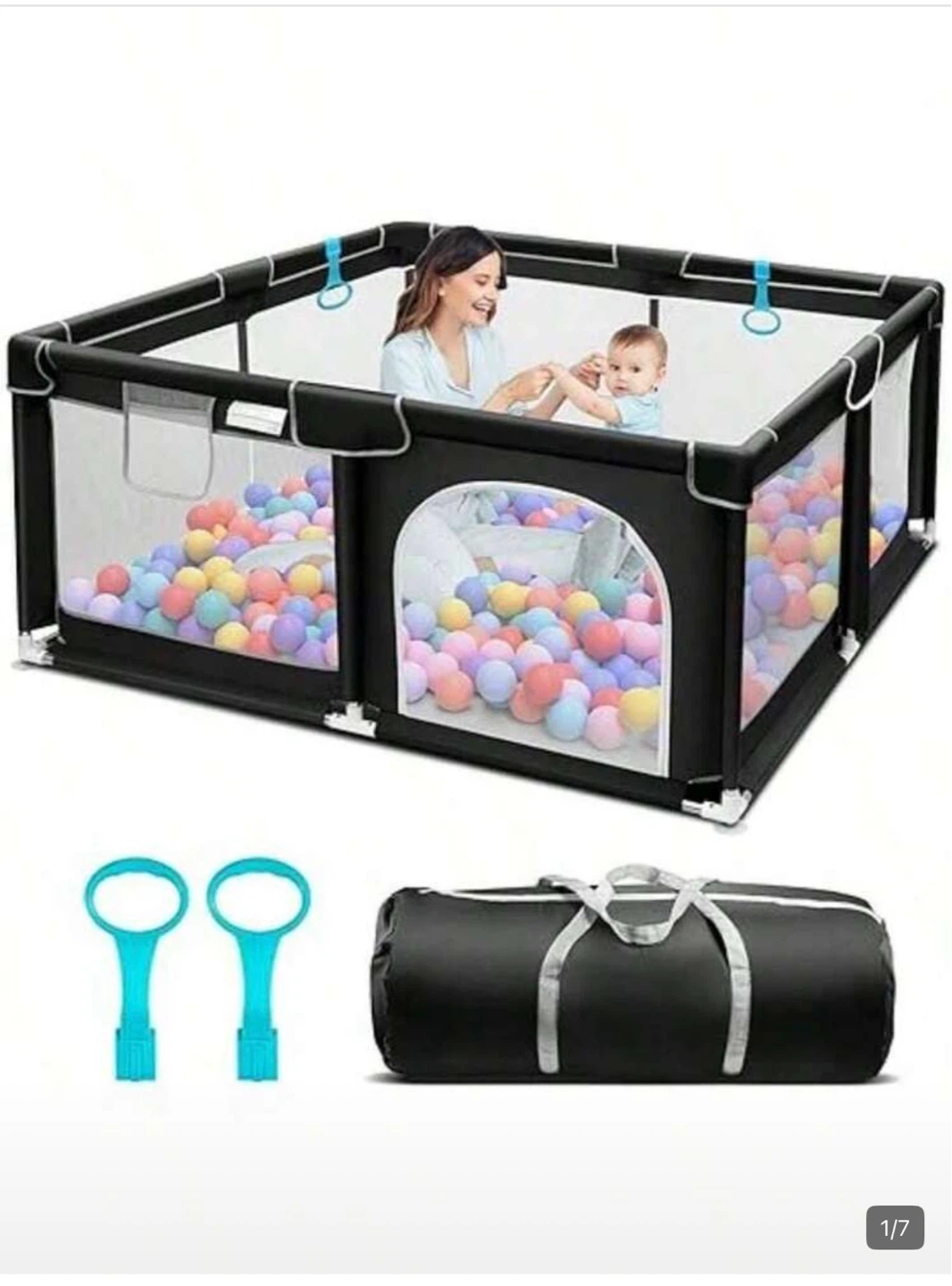 Black Playpen for Babies and Toddlers with Carry Bag
