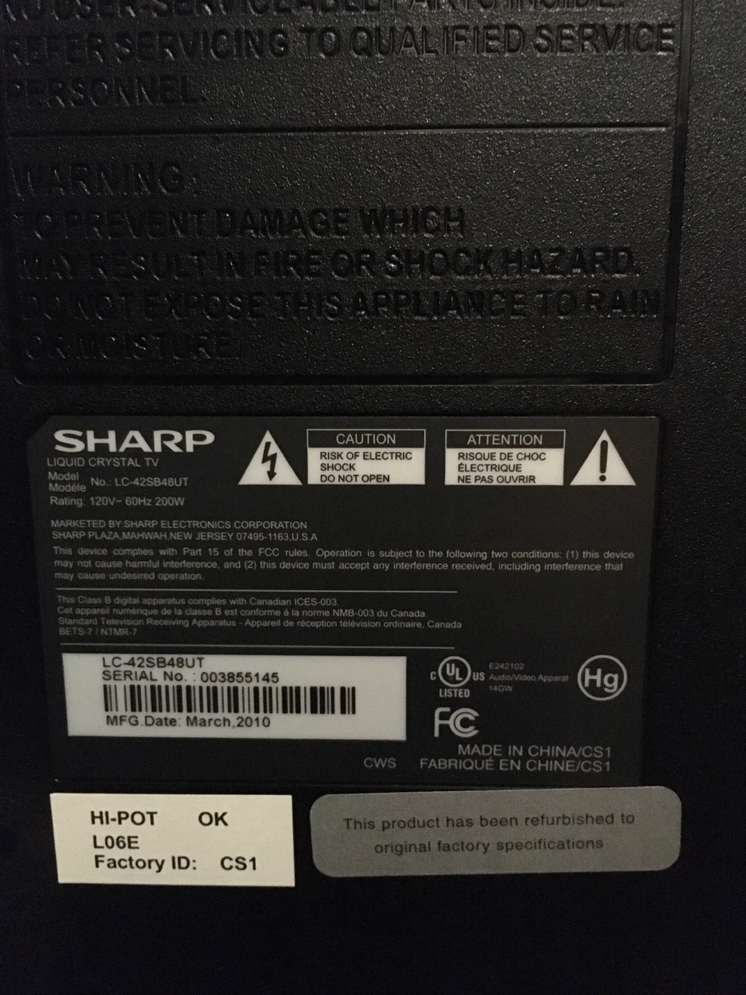 Sharp LC-42SB48UT 42" LCD TV - photo 3