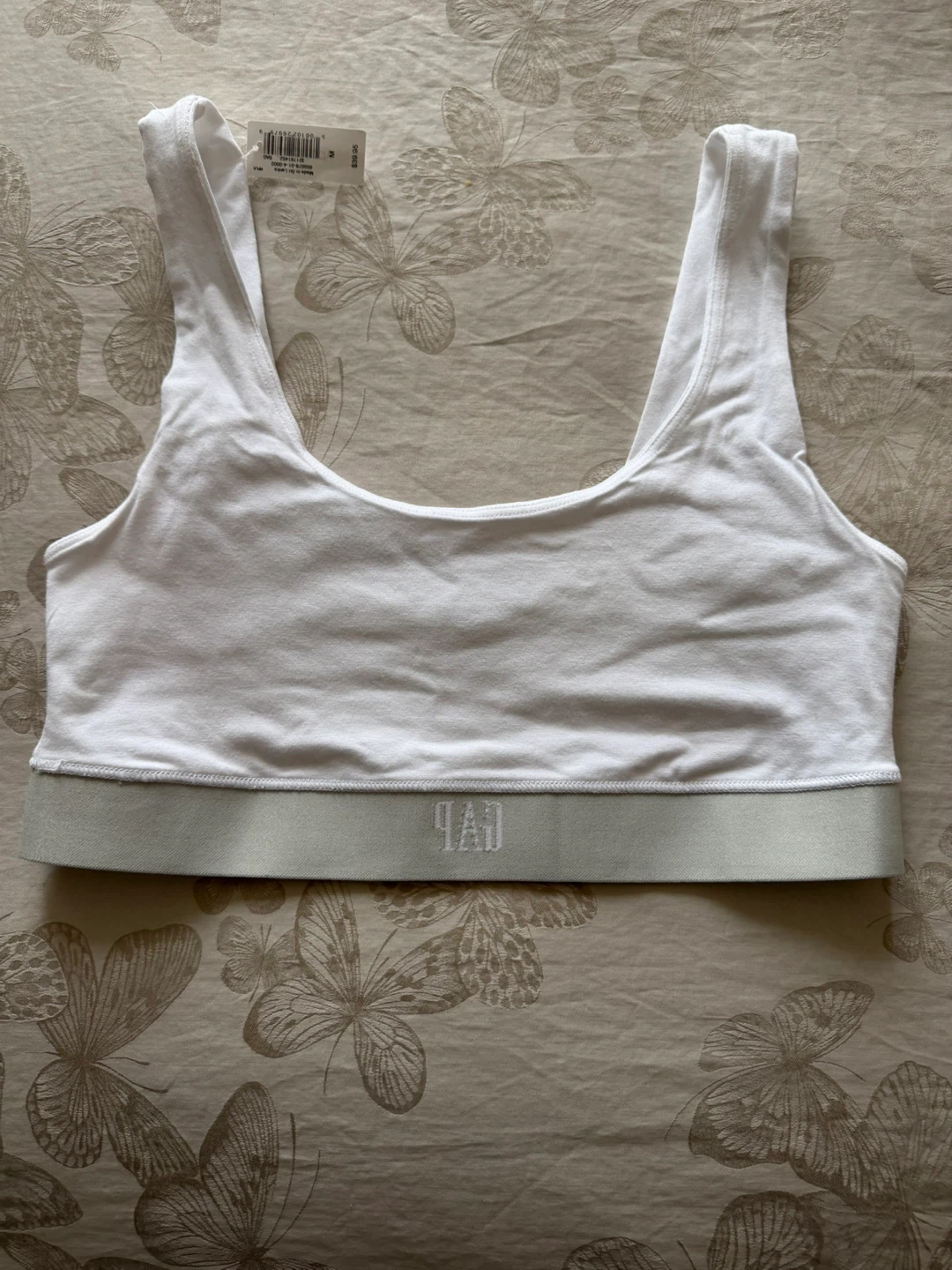 GAP White Ribbed Band Crop Top / Sports Bra