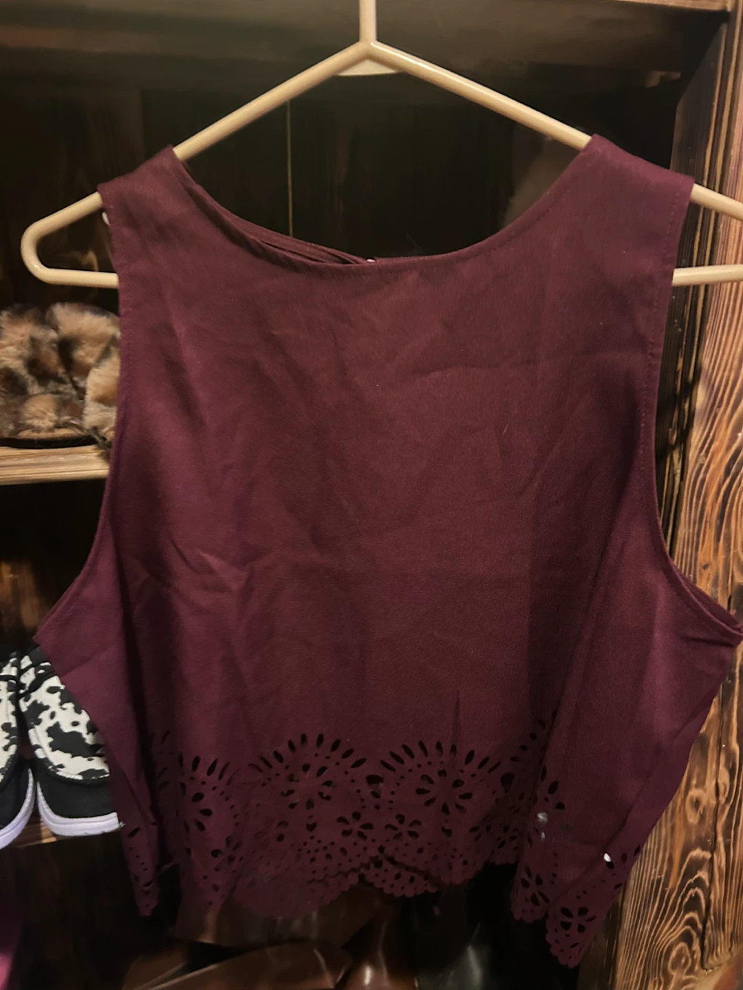 Maroon Crop Top with Laser Cut Detail