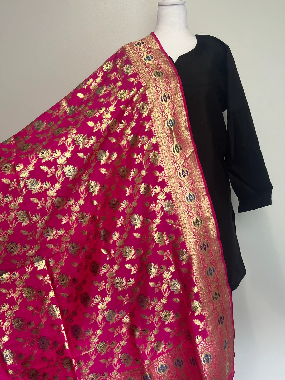 Banarasi Silk Dupatta Scarf - Green, Pink, Red