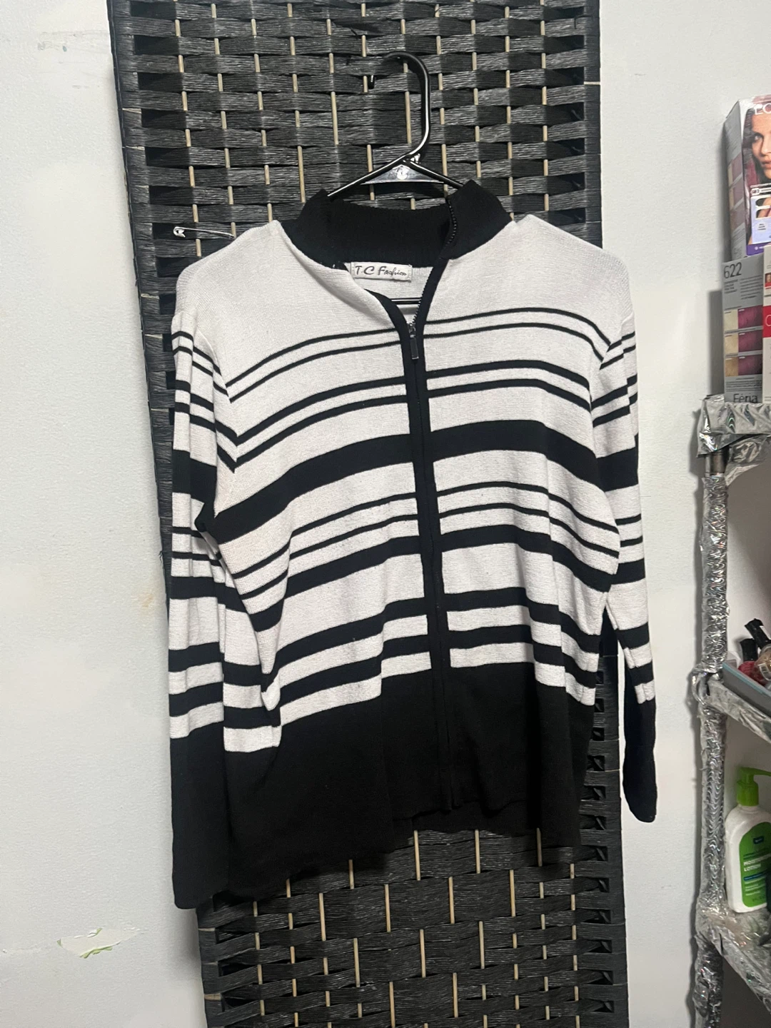 T.C. Fashions Zip-Up Striped Sweater size M or l