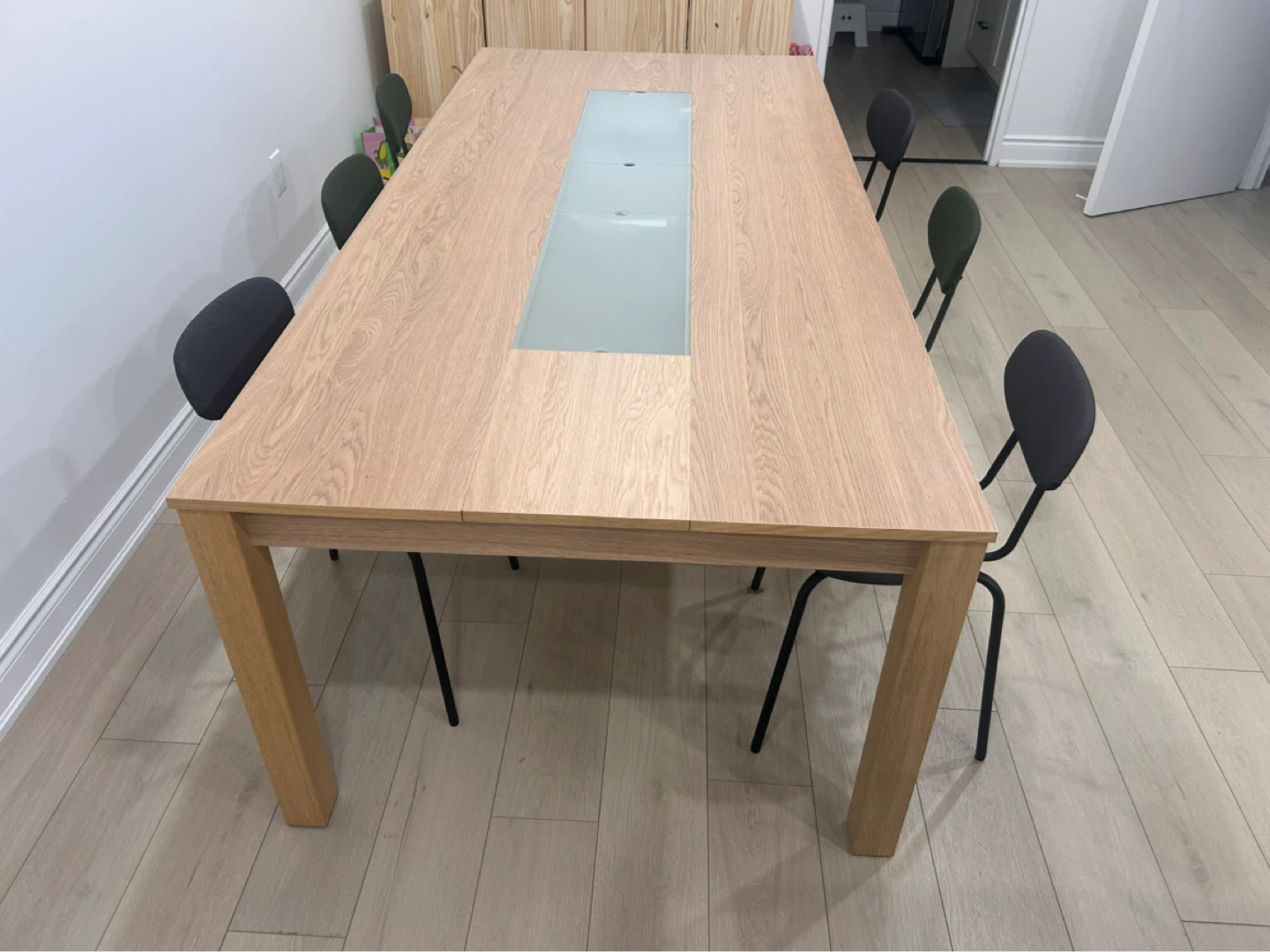 Solid Oak Dining Table with Frosted Glass Panel - photo 3