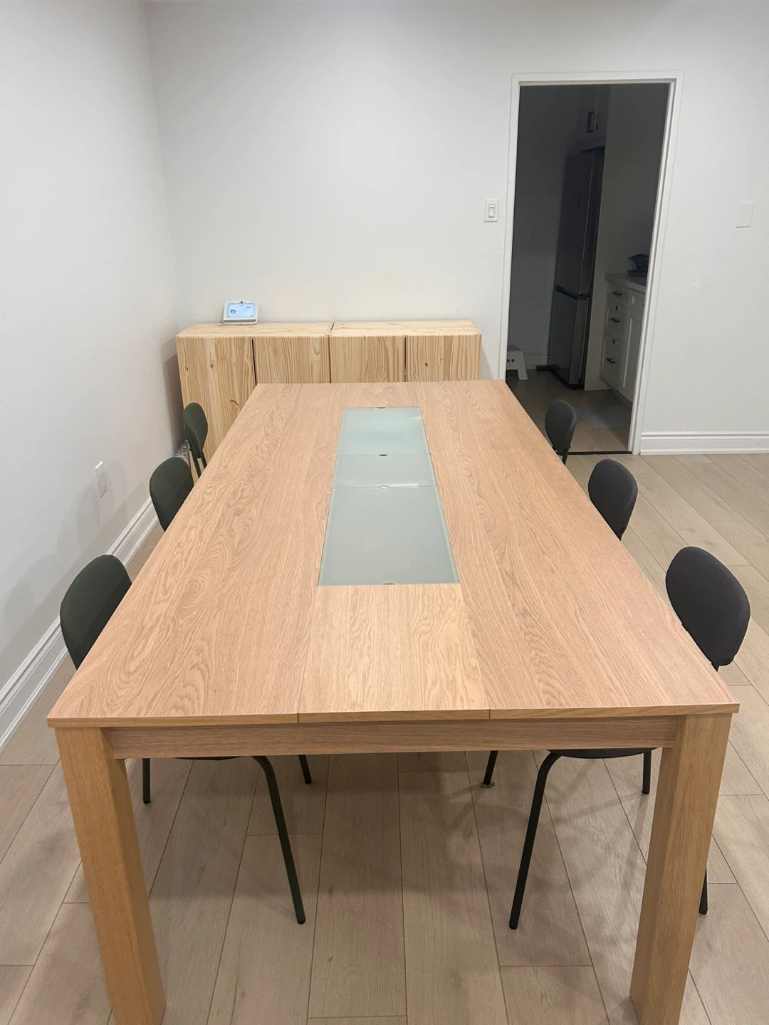 Solid Oak Dining Table with Frosted Glass Panel - photo 5