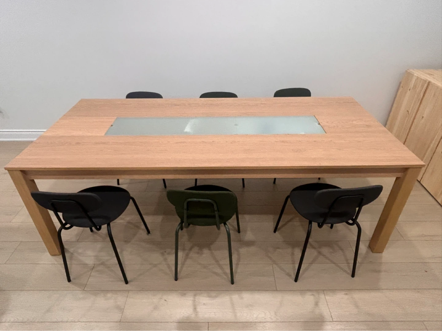 Solid Oak Dining Table with Frosted Glass Panel - photo 4