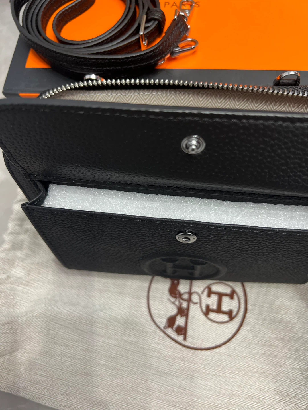 Hermes Black Leather Wallet with Strap - photo 5