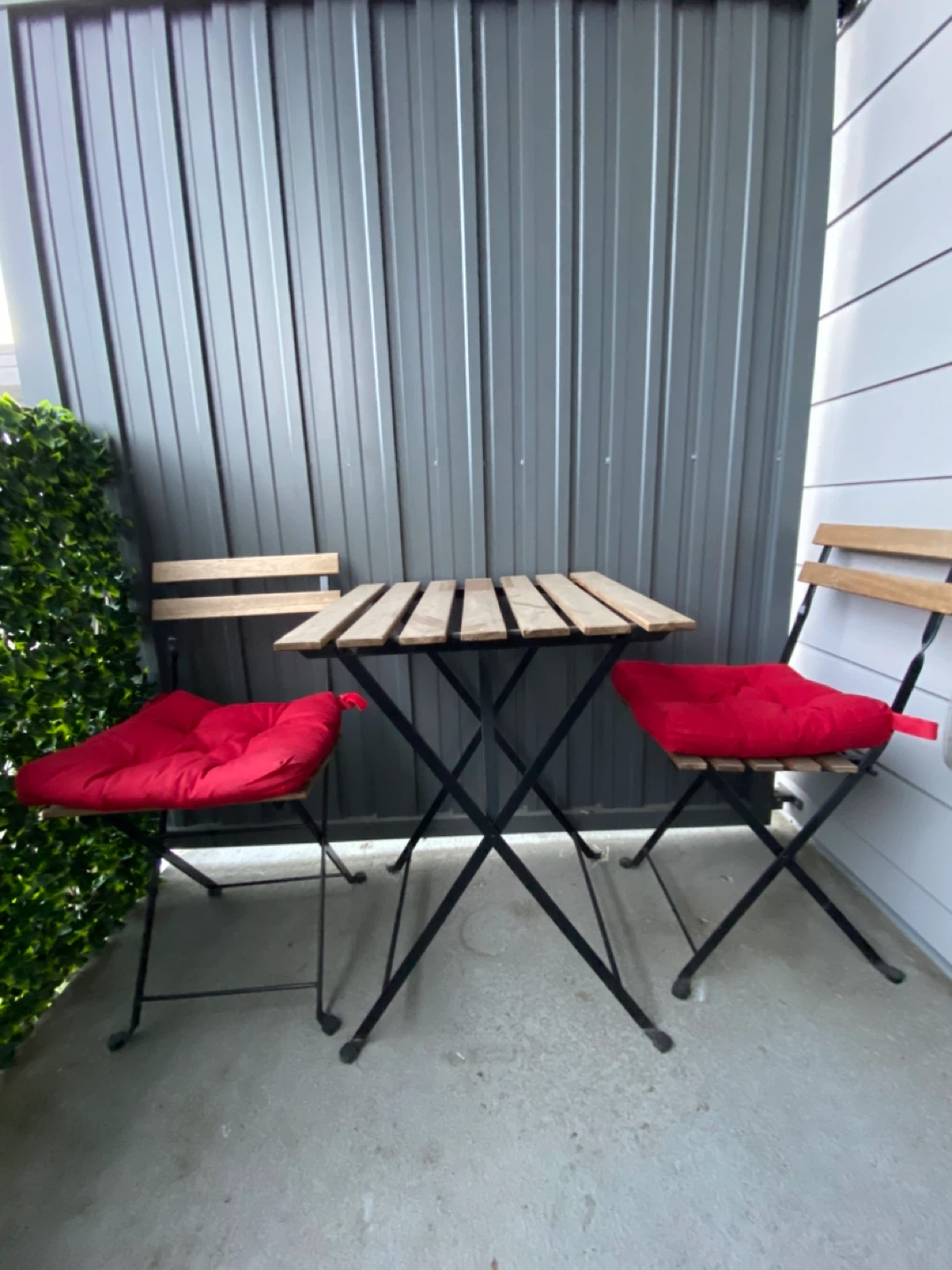 Wooden Bistro Set with Red Cushions