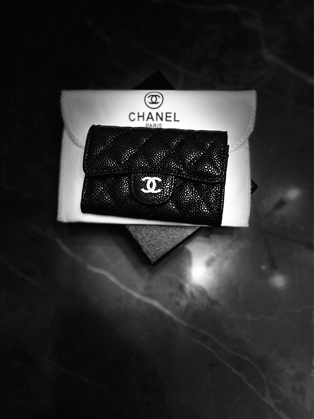 CHANEL Black Caviar Leather Card Holder Case