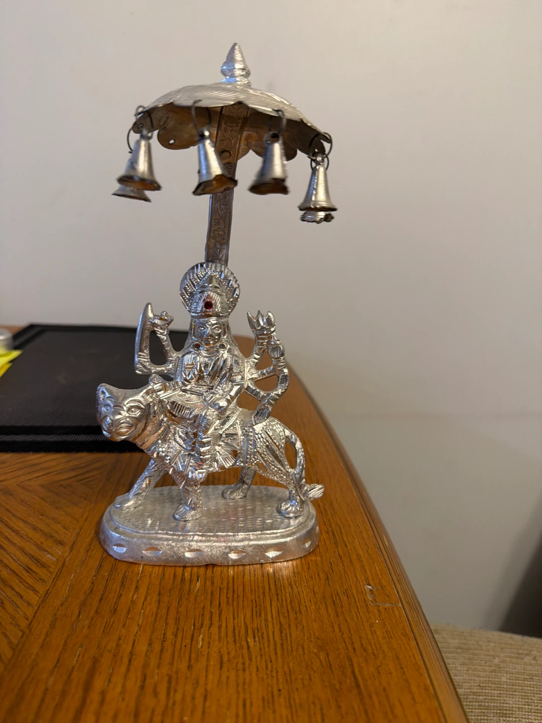 Silver Goddess Durga on Lion Figurine