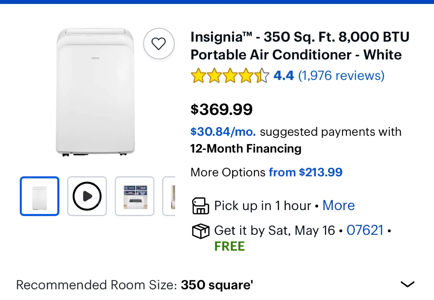 Insignia 350 Sq. Ft. 8,000 BTU Portable Air Conditioner - White - photo 5