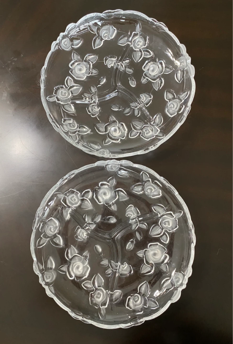 Clear Glass Rose Embossed Divided Serving Tray