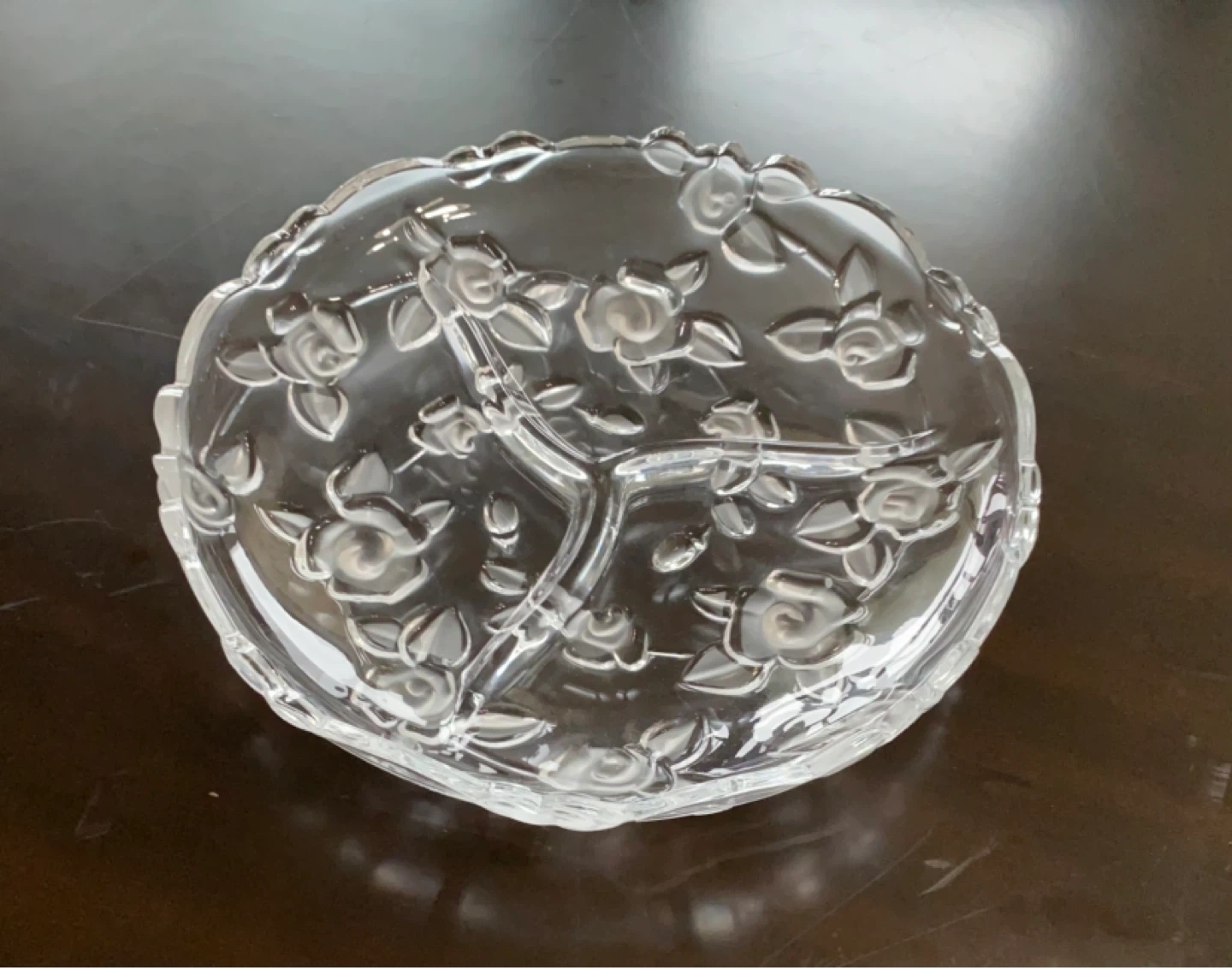 Clear Glass Rose Embossed Divided Serving Tray - photo 2
