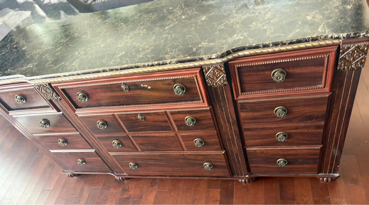 Dark Wood Dresser with Marble Top