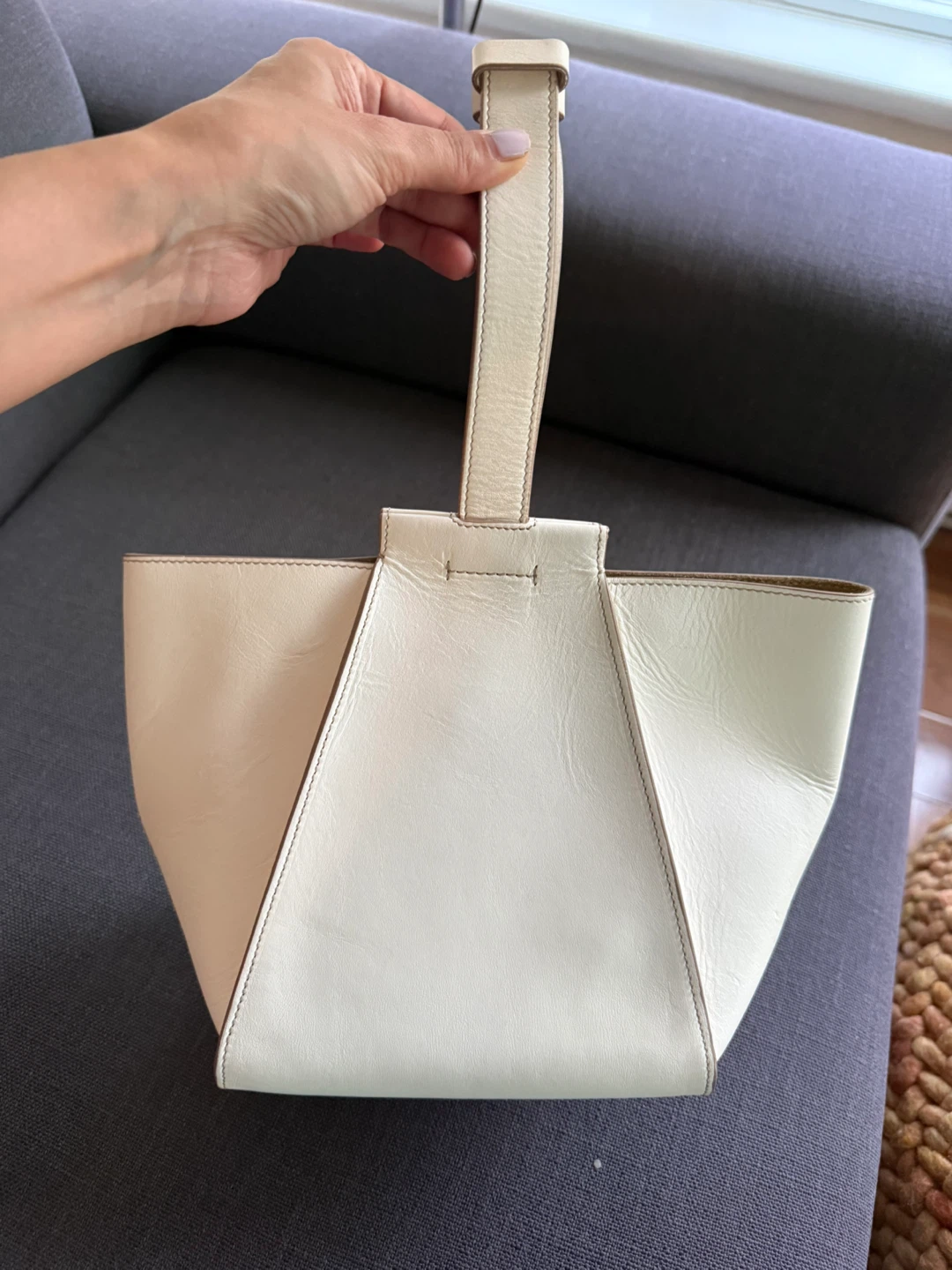 Max Mara Ivory Leather Top Handle Bag with Pouch