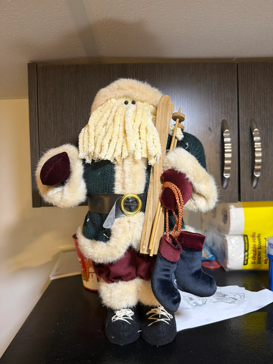 Santa Claus Decorative Figurine with Skis and Stockings
