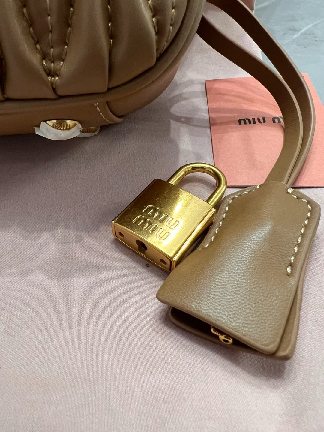 Miu Miu Leather Matelassé Shoulder Bag - Cognac - photo 3
