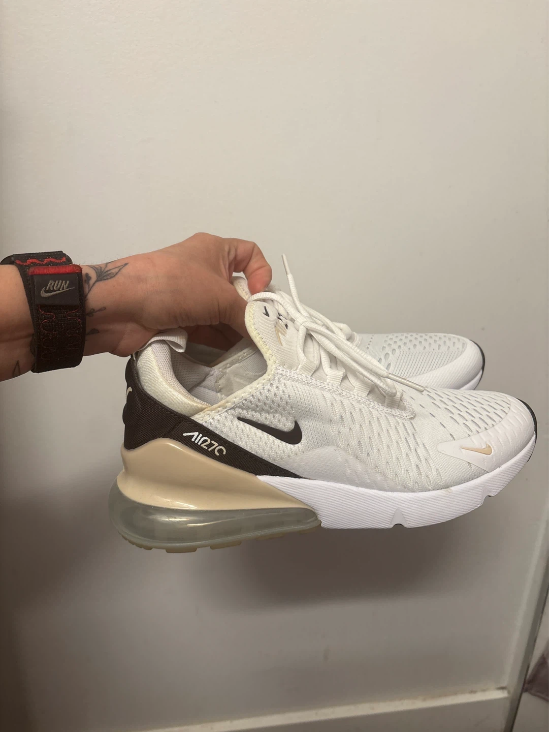 Air 270 nikes brown and white