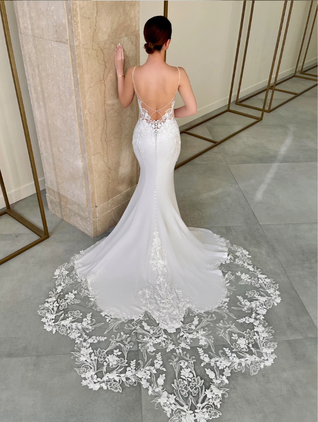 Ivory Lace Mermaid Wedding Dress with Button Back - photo 2