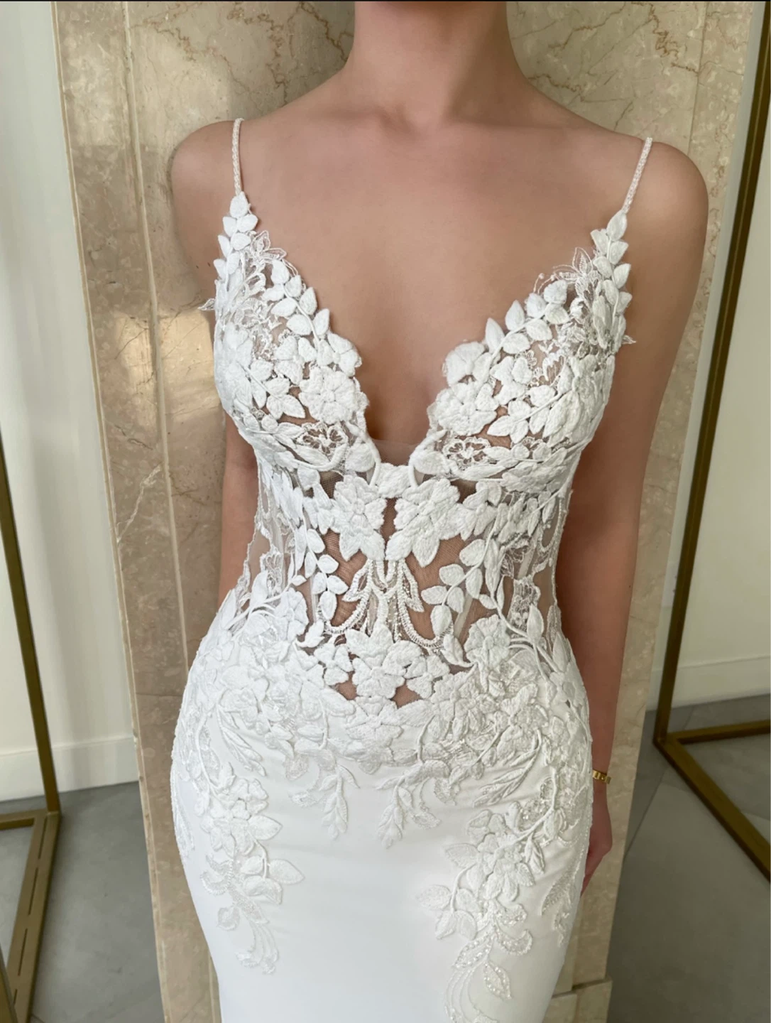 Ivory Lace Mermaid Wedding Dress with Button Back - photo 3