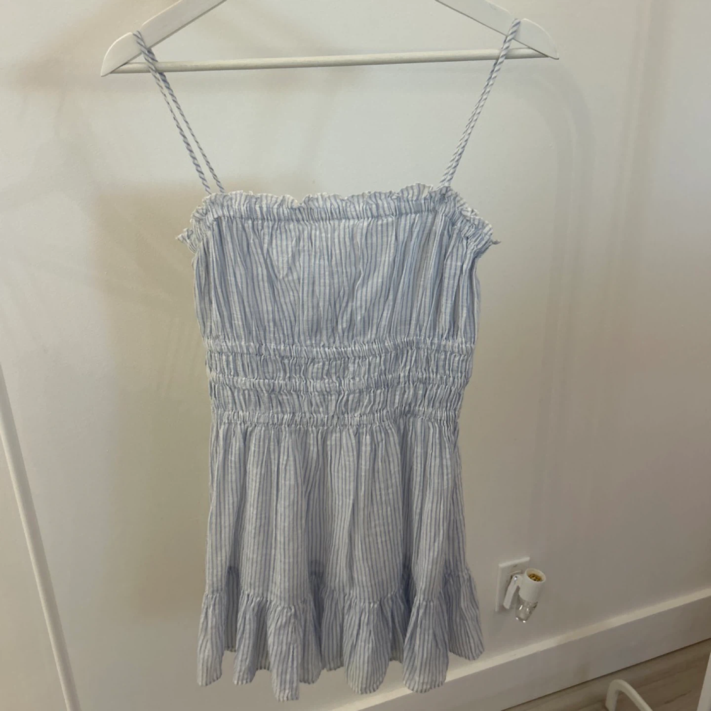 Blue Striped Smocked Mini Dress
