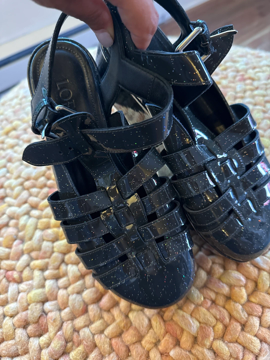 Loewe Black Glitter Platform Jelly Sandals - photo 3