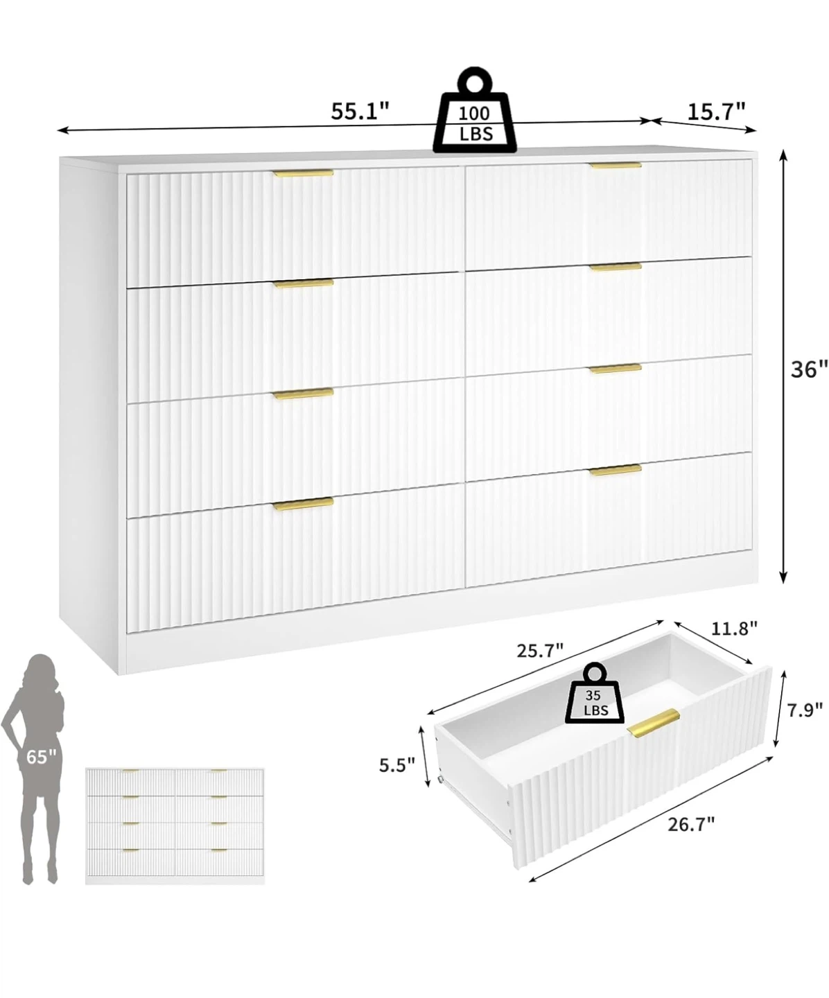 White Dresser with 8 Drawers - photo 2