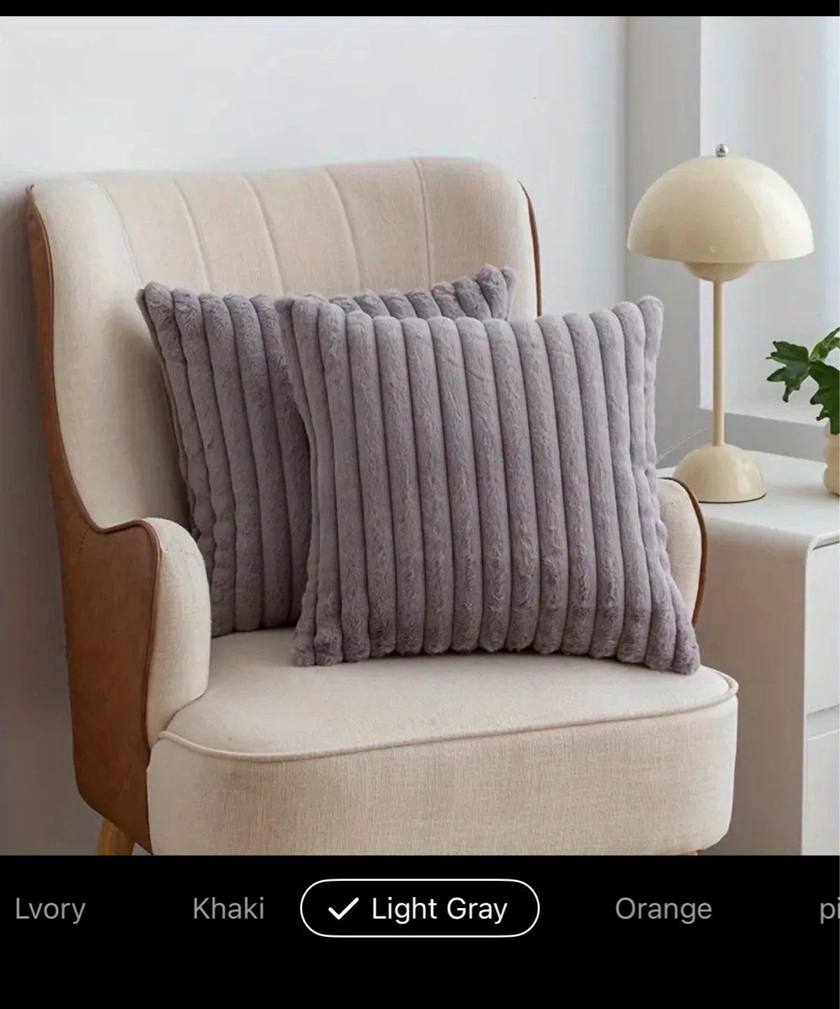 2 pcs Faux Fur Throw Pillow Cover - Light Grey - photo 2
