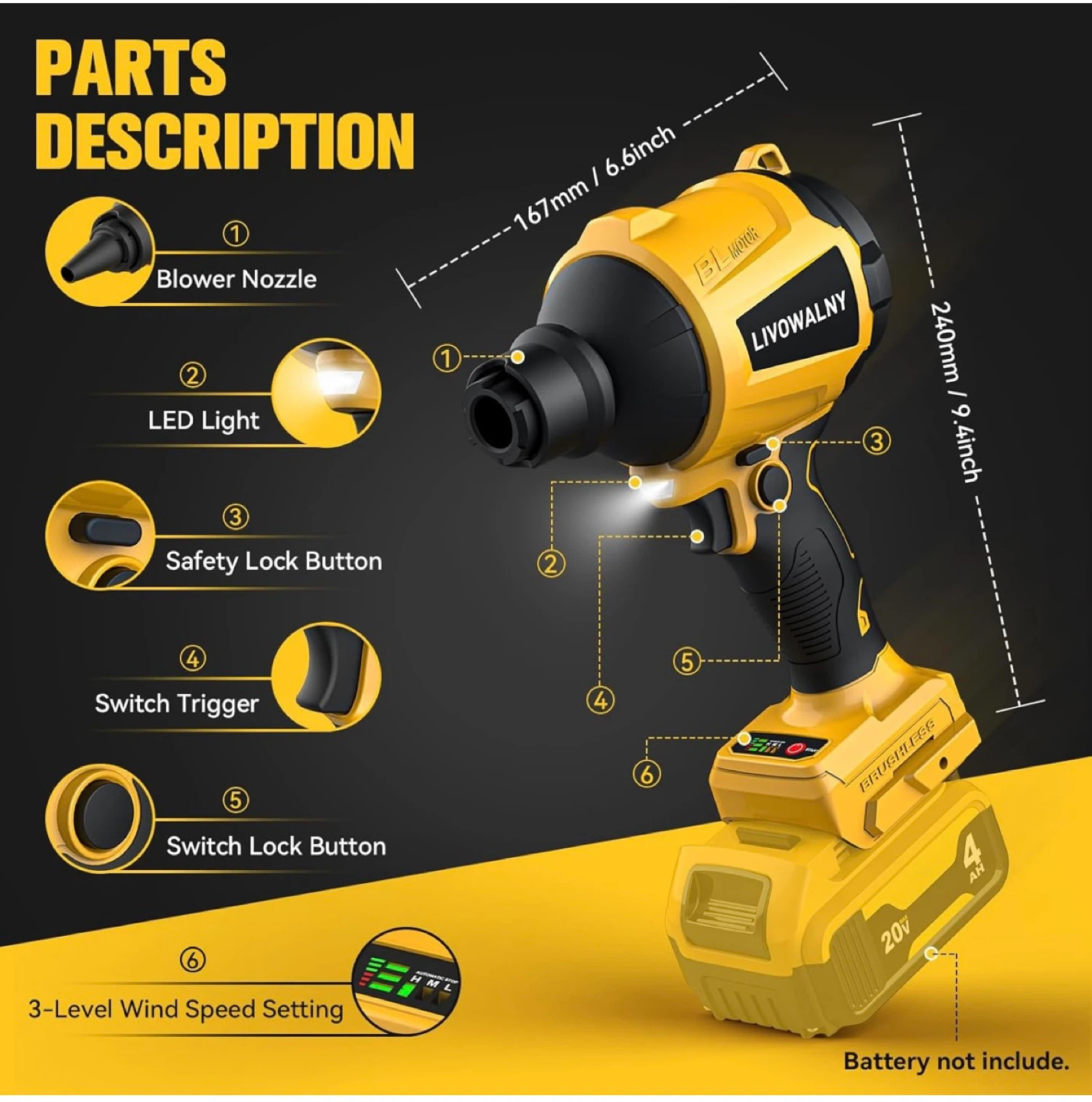 NEW - LIVOVALNY 20V Cordless Air Blower/Dust Blower - photo 3
