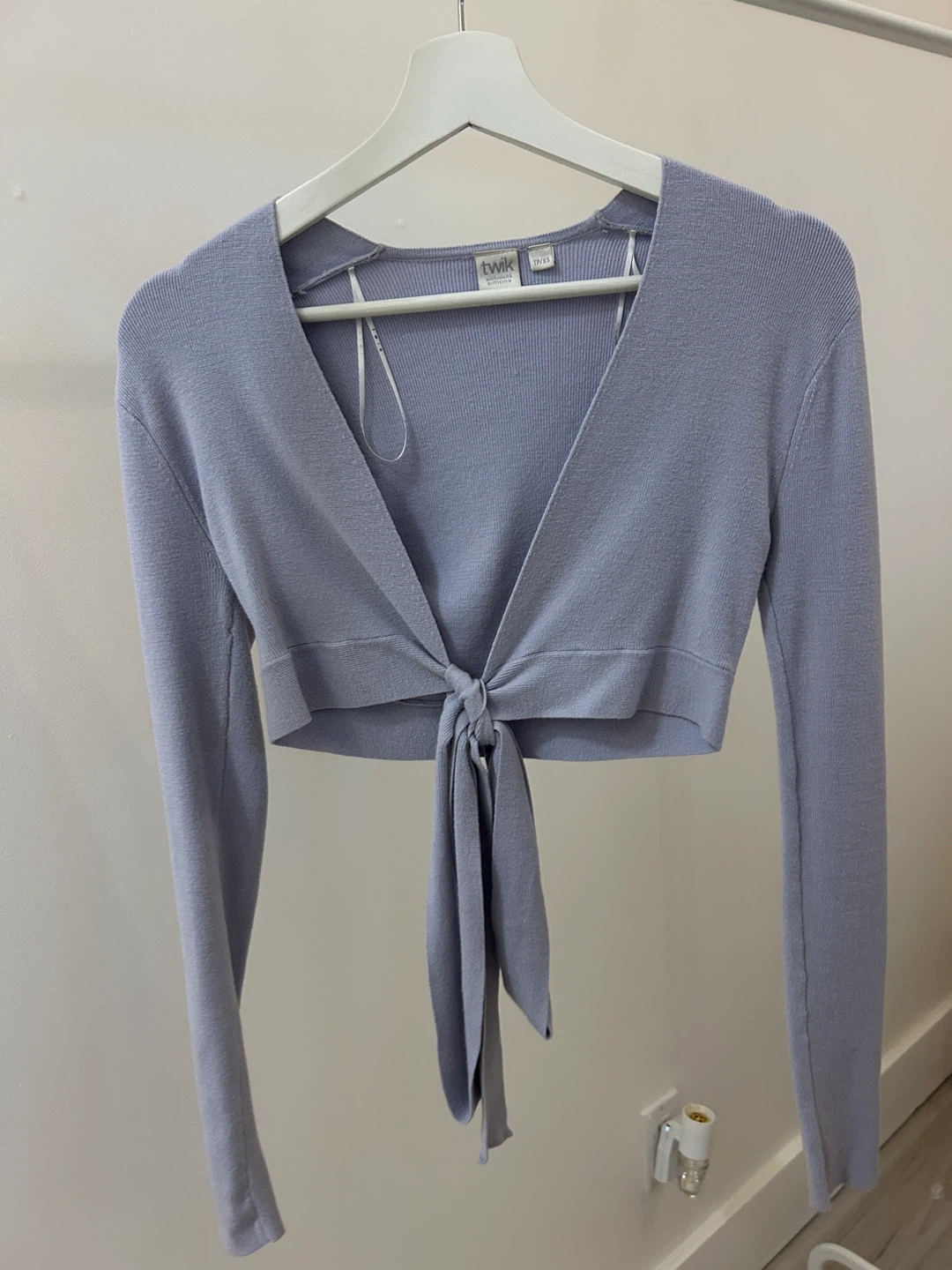 TWIK Lilac Cropped Tie-Front Cardigan Sweater