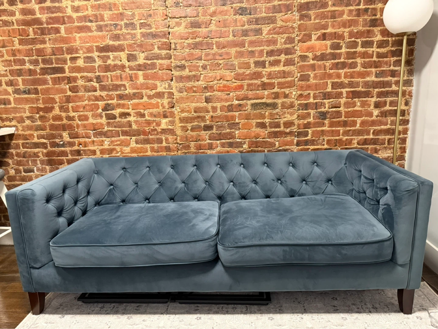 World Market Blue Velvet Tufted Sofa