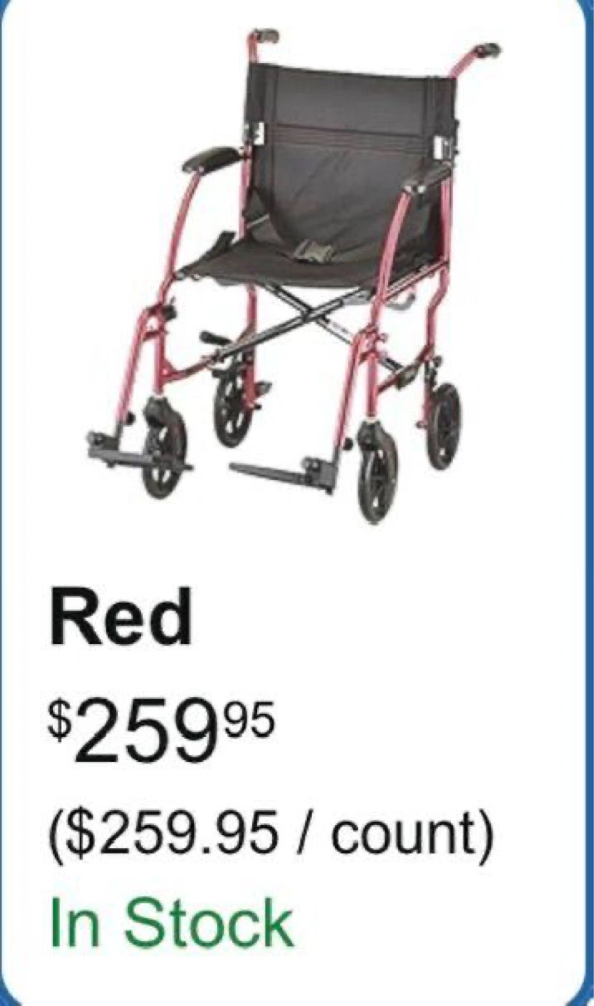 Red Lightweight Transport Wheelchair - photo 3
