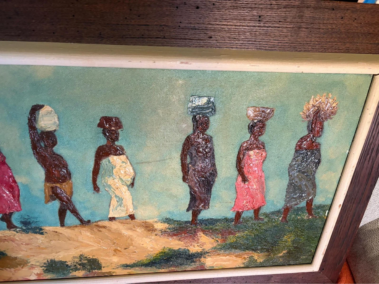 Primitive Art Painting of Women Carrying Baskets - photo 5