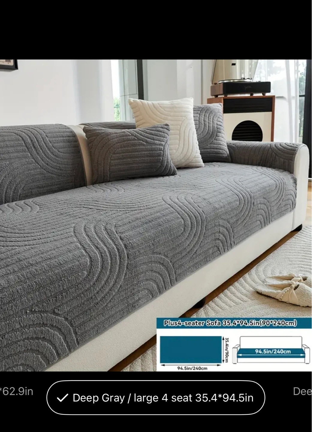 1 pc Dark Gray 3-Seater Sofa Cover 35.4"x70.9in