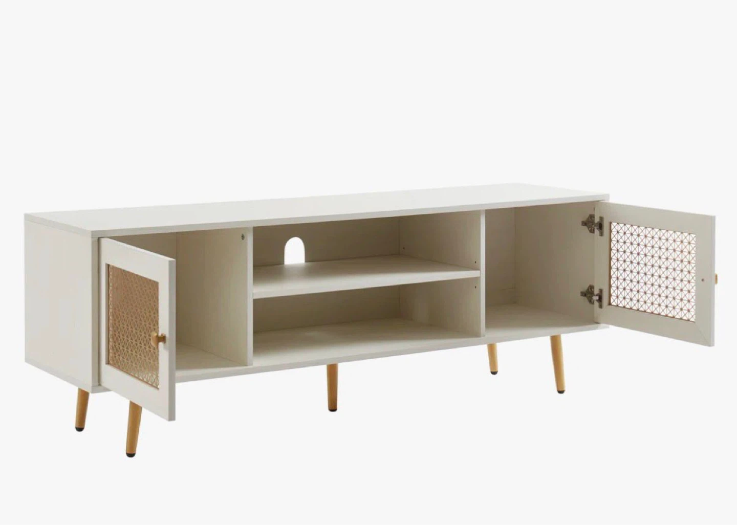 Brand new White TV Stand with Woven Doors - photo 2