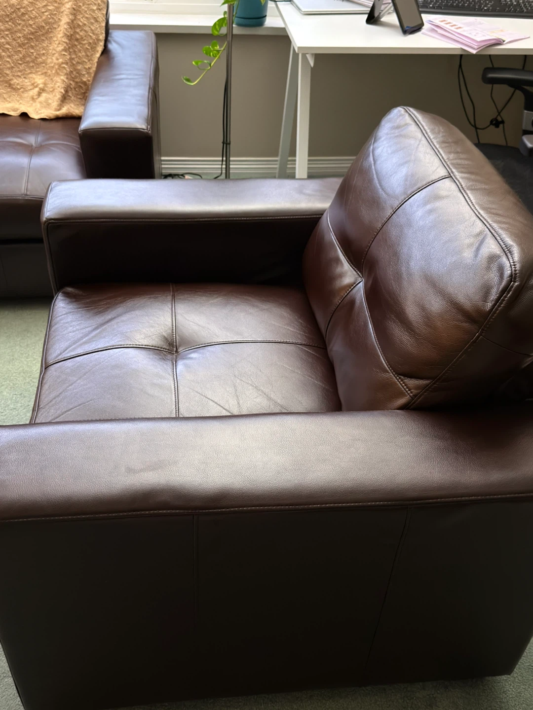 Brown Leather Sofa and Armchair Set - photo 3