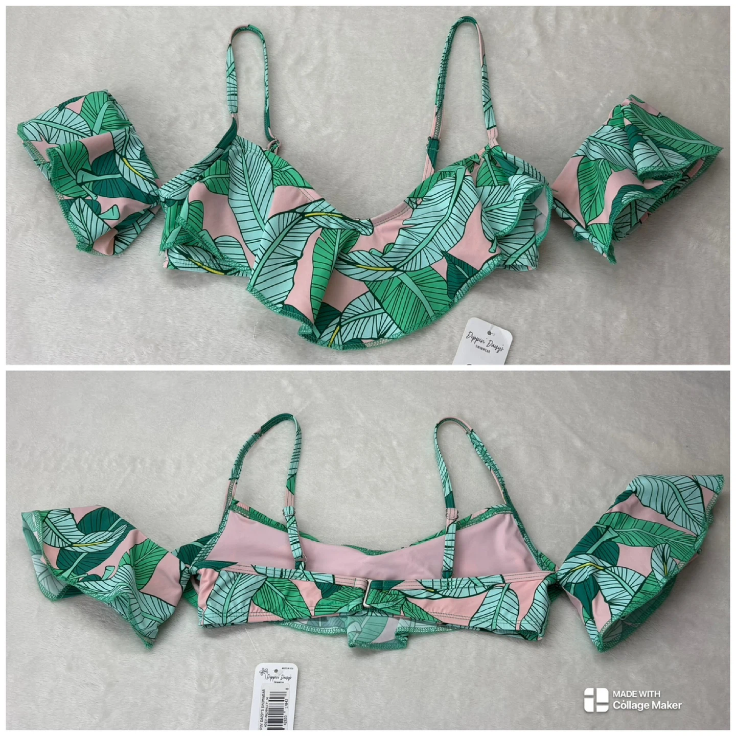 Dippin Daisys Palm Ruffle Flounce Swim Top Off Shoulder Size M - photo 2