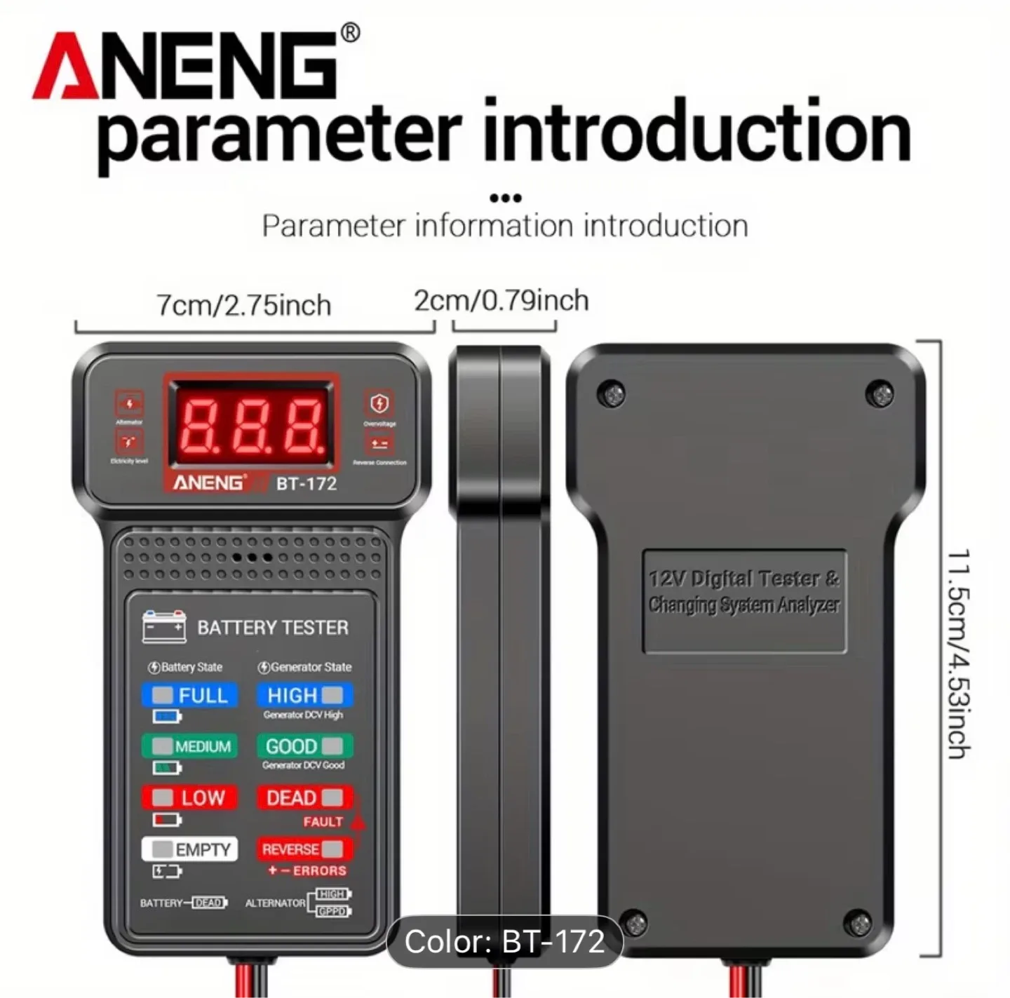 ANENG BT-172 12V Digital Battery Tester & Analyzer - photo 2
