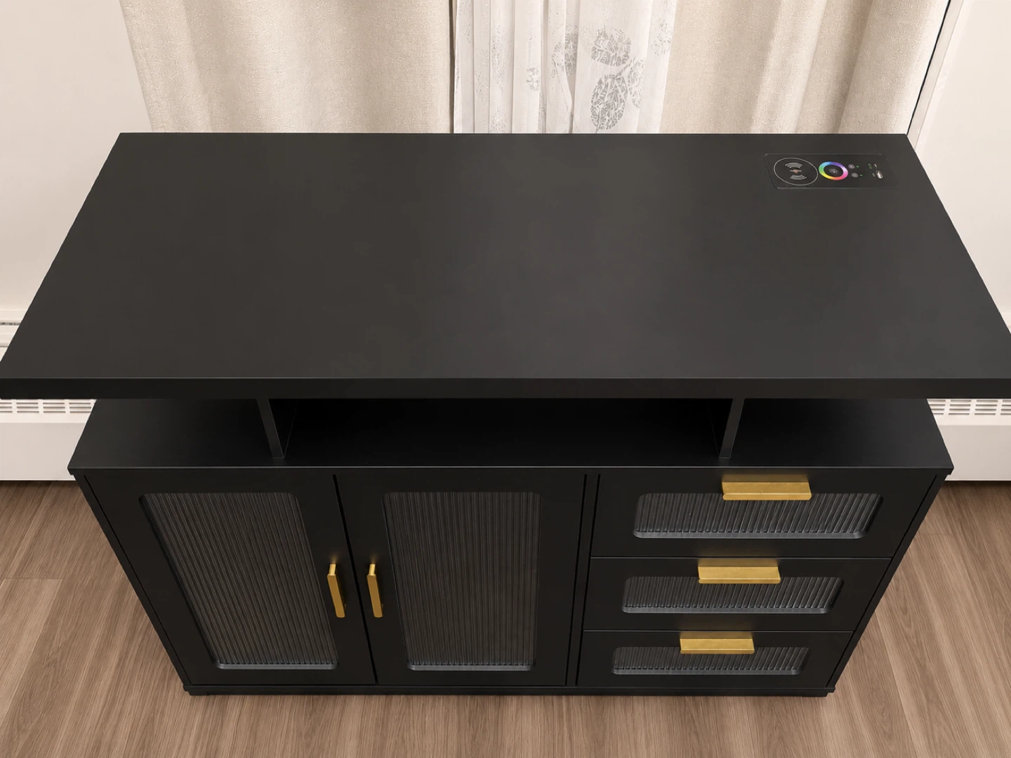 Black Media Console with Gold Accents - photo 2
