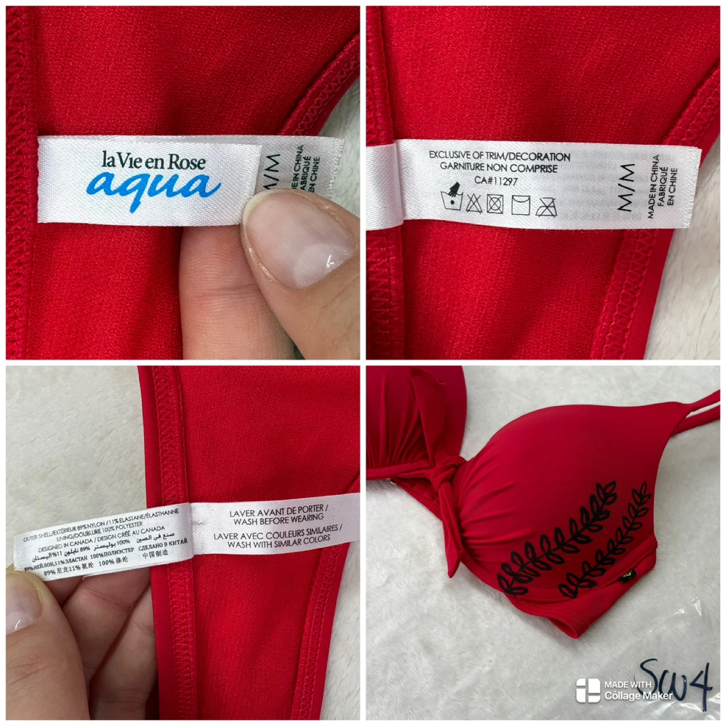 La Vie En Rose Red Underwired Bikini Top Custom Size M - photo 2