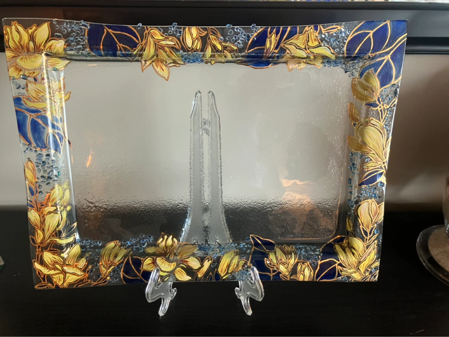 Decorative Glass Tray with Hand Made Floral Design