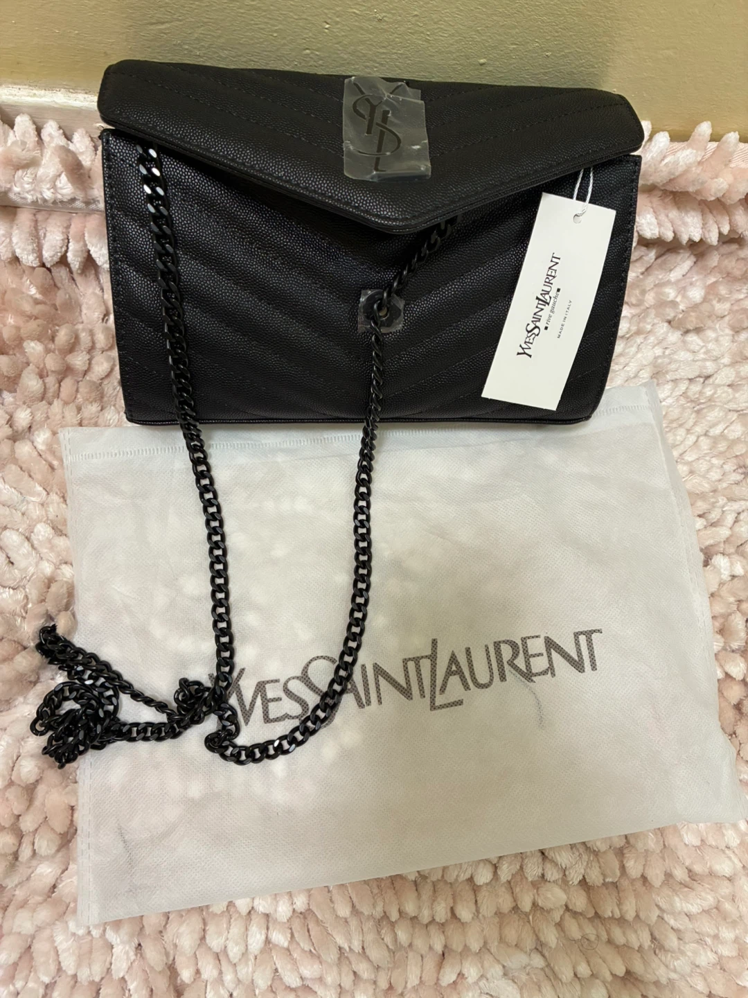 Saint Laurent Black Leather Chevron Chain Wallet - photo 3