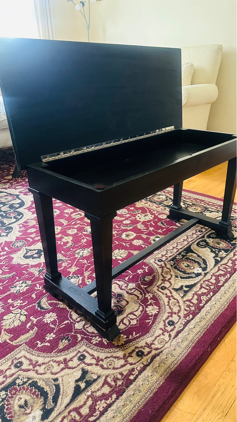 Black Wooden Storage Bench with Hinged Lid