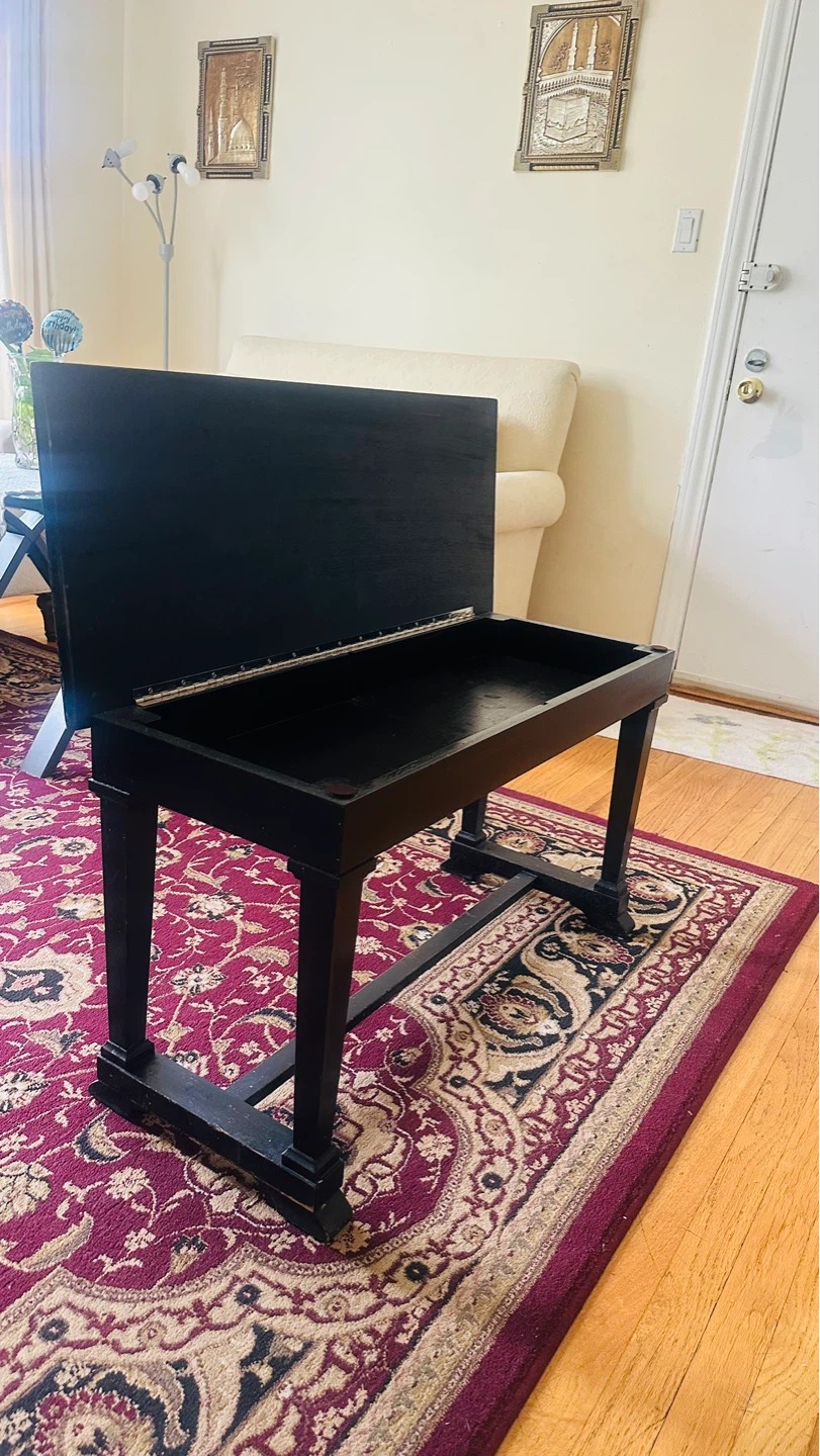 Black Wooden Storage Bench with Hinged Lid - photo 2