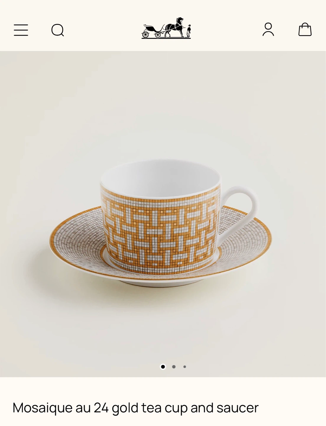 Hermès Mosaique au 24 gold tea cup and saucer
